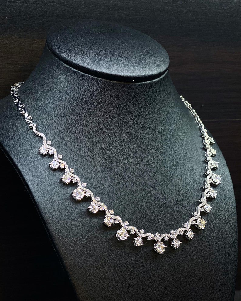 BEAUTIFUL! 5.78CW Diamonds Huge Necklace 18K solid white gold wedding gift assorted F/G colorless clean tennis graduated riviera choker