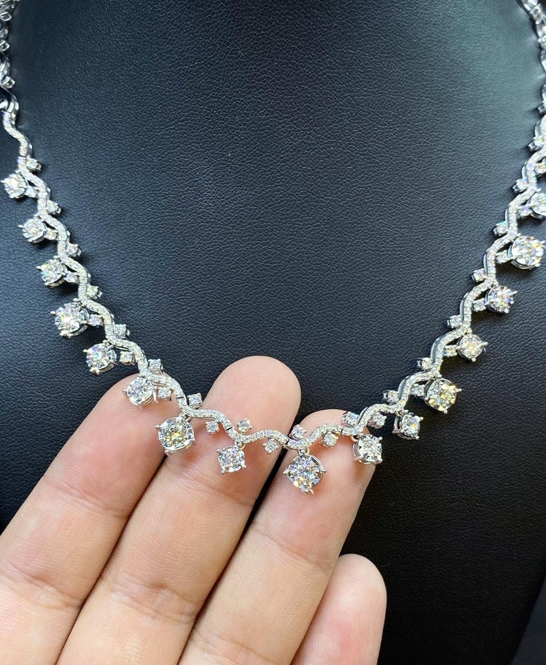 BEAUTIFUL! 5.78CW Diamonds Huge Necklace 18K solid white gold wedding gift assorted F/G colorless clean tennis graduated riviera choker