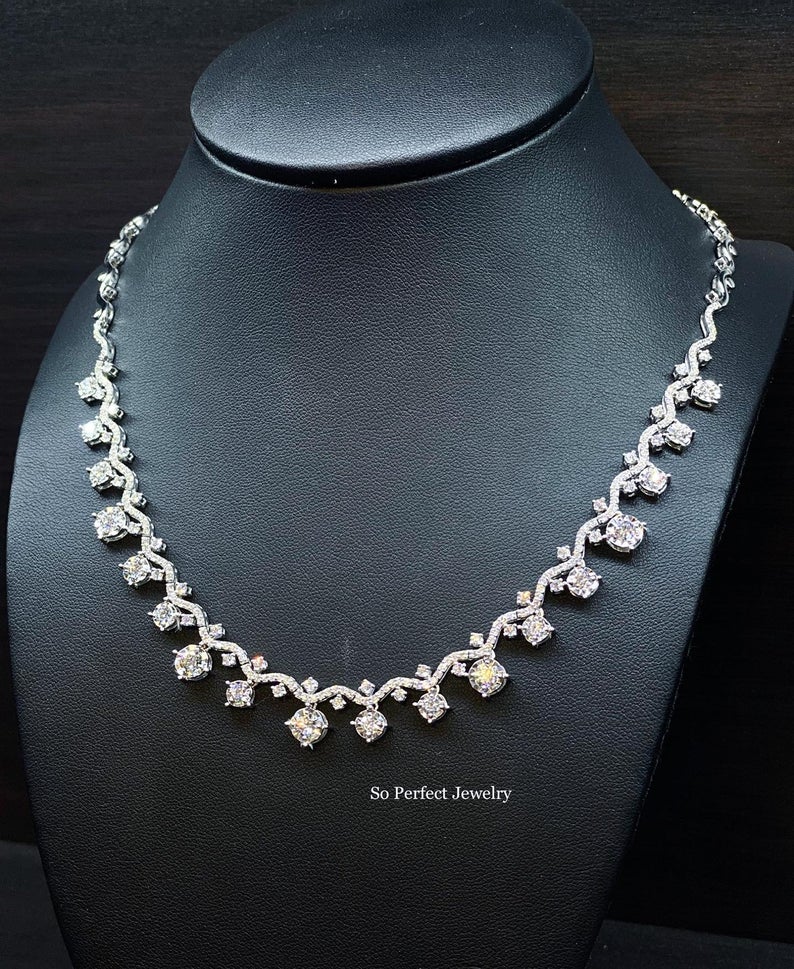 BEAUTIFUL! 5.78CW Diamonds Huge Necklace 18K solid white gold wedding gift assorted F/G colorless clean tennis graduated riviera choker