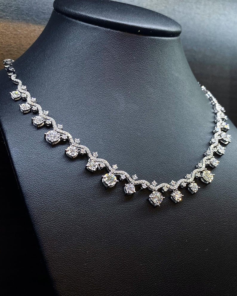 BEAUTIFUL! 5.78CW Diamonds Huge Necklace 18K solid white gold wedding gift assorted F/G colorless clean tennis graduated riviera choker