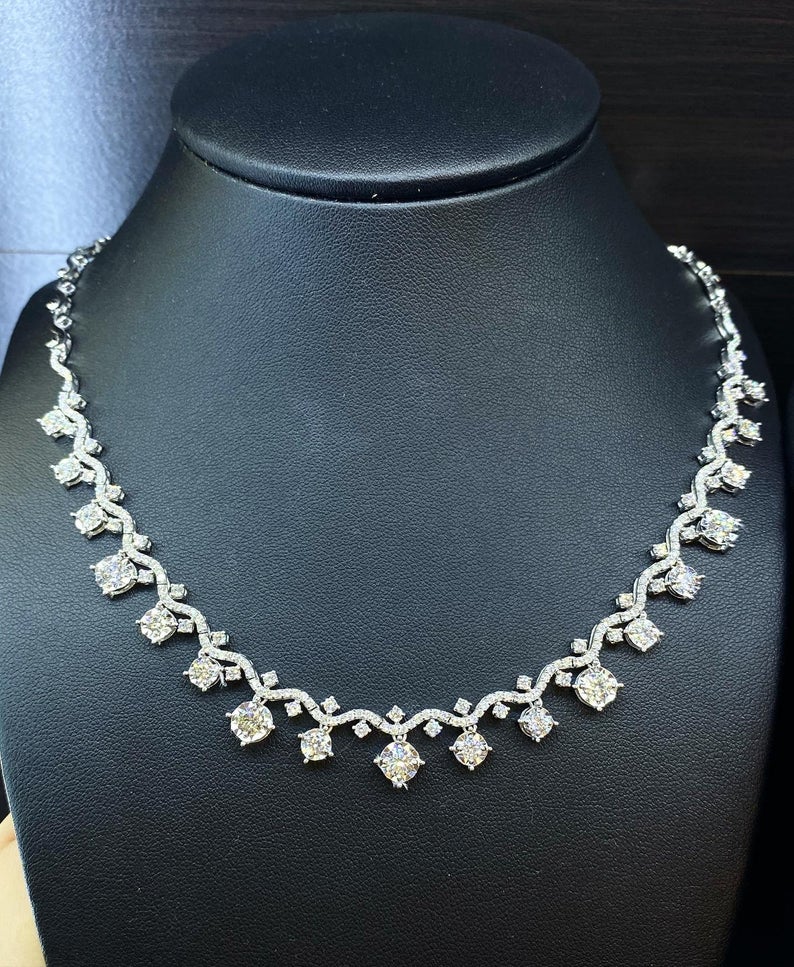 BEAUTIFUL! 5.78CW Diamonds Huge Necklace 18K solid white gold wedding gift assorted F/G colorless clean tennis graduated riviera choker