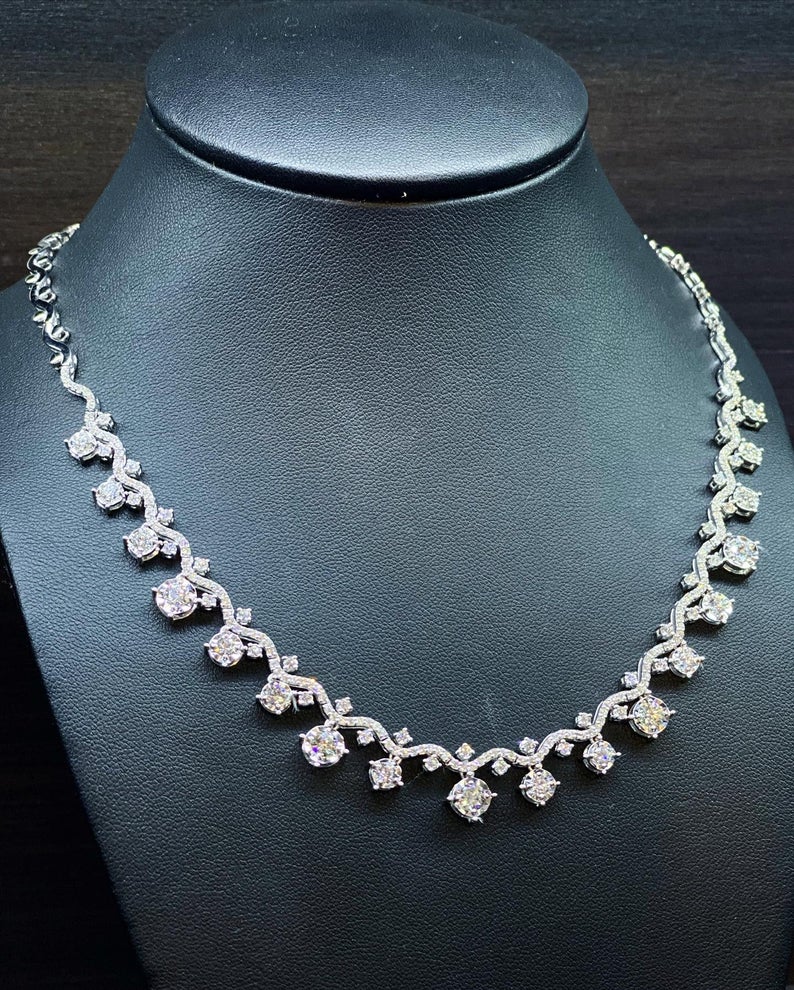 BEAUTIFUL! 5.78CW Diamonds Huge Necklace 18K solid white gold wedding gift assorted F/G colorless clean tennis graduated riviera choker