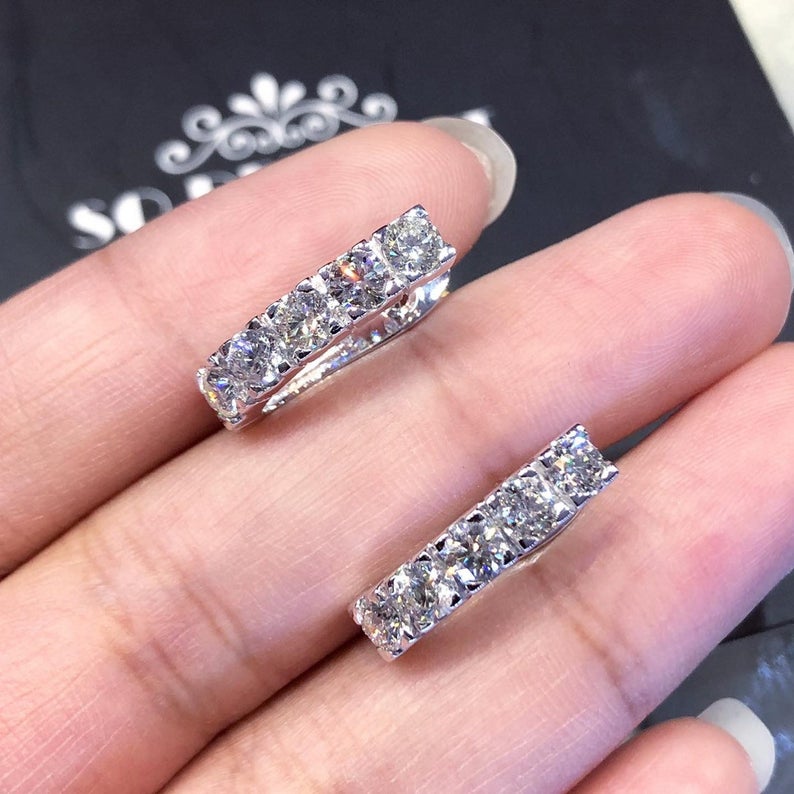 SPARKLING! 2.02TCW Hoop G/VS diamonds 18K solid white gold handmade earrings studs natural estate huge clean channel round gift pieced big