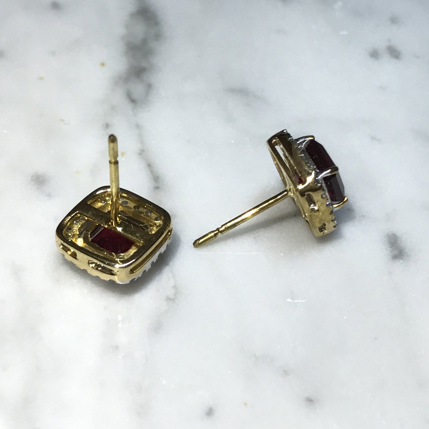 GORGEOUS 3.98TCW. Ruby & Diamonds in 18K solid yellow gold earrings natural certified studs vintage micro red siamese blood gift valentine