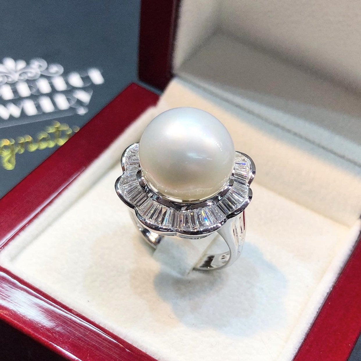 WOW! 13.5mm SOUTH SEA Pearl & 1.23 ct diamonds in 18K handmade solid white gold ring one of a kind handcrafted huge cocktail white australia