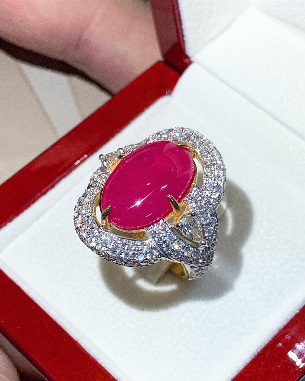 BURMESE 12.28TCW Natural Ruby Diamonds in 18K solid white gold ring cabochon engagement BURMA certified modern wedding july cocktail huge