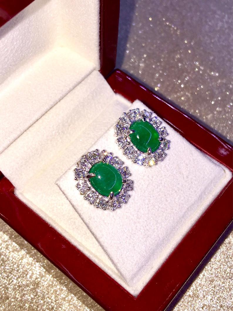 COLOMBIAN! 5.21TCW Emerald & F/VS Diamonds in handmade 18K solid white gold ring vintage retro engagement wedding natural green vivid zambia