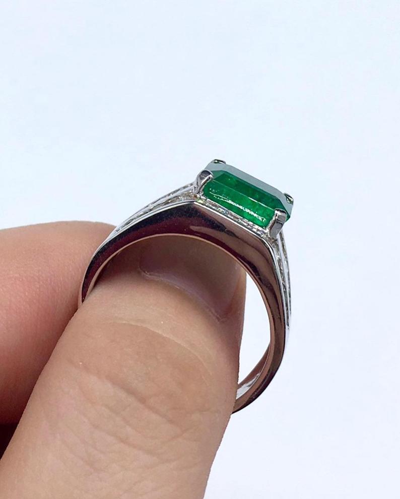 HIC! 7.02TCW Natural Emerald Diamonds handmade 18K Solid White gold mens ring estate certified zambian colombian gentleman unisex man