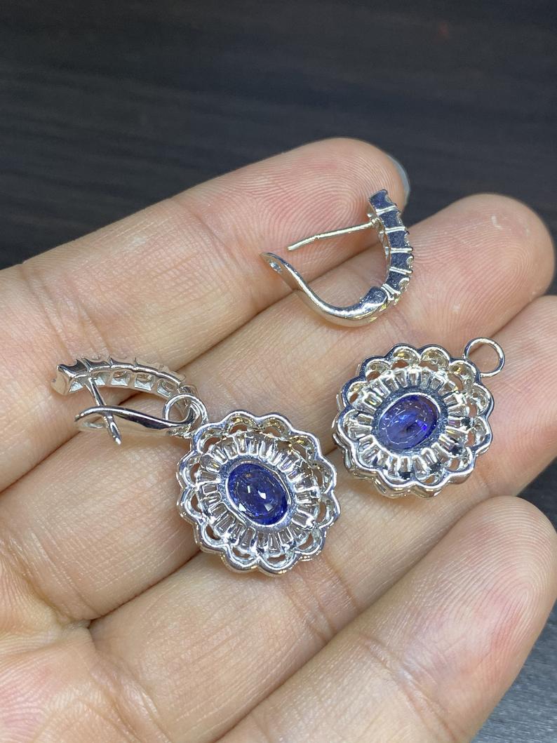 2-IN-1! 6.80TCW CEYLON Blue Sapphire VS diamonds in 18K solid white gold handmade earrings natural dangle chandelier wedding ballerina