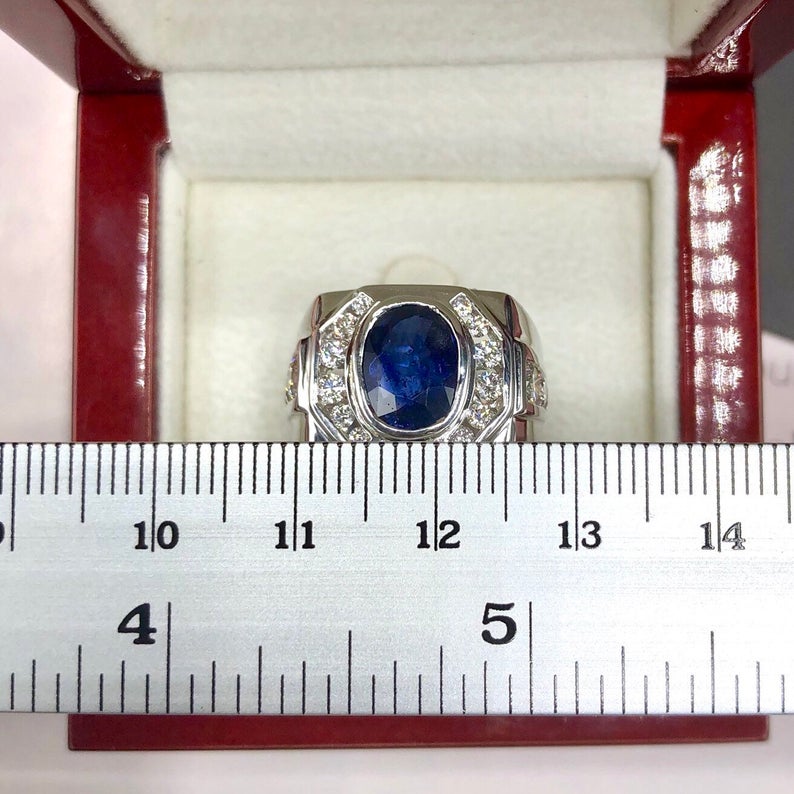 MENS! 3.36TCW CEYLON Blue sapphire & Diamonds 18k Solid White Gold handcrafted handmade cornflower certified ring dress gentleman natural