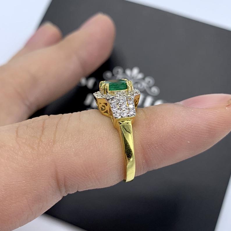 WOW! 1.54TCW Emerald VS Diamond 18k solid yellow gold ring engagement wedding colombian zambian gift natural vintage christmas cushion lady