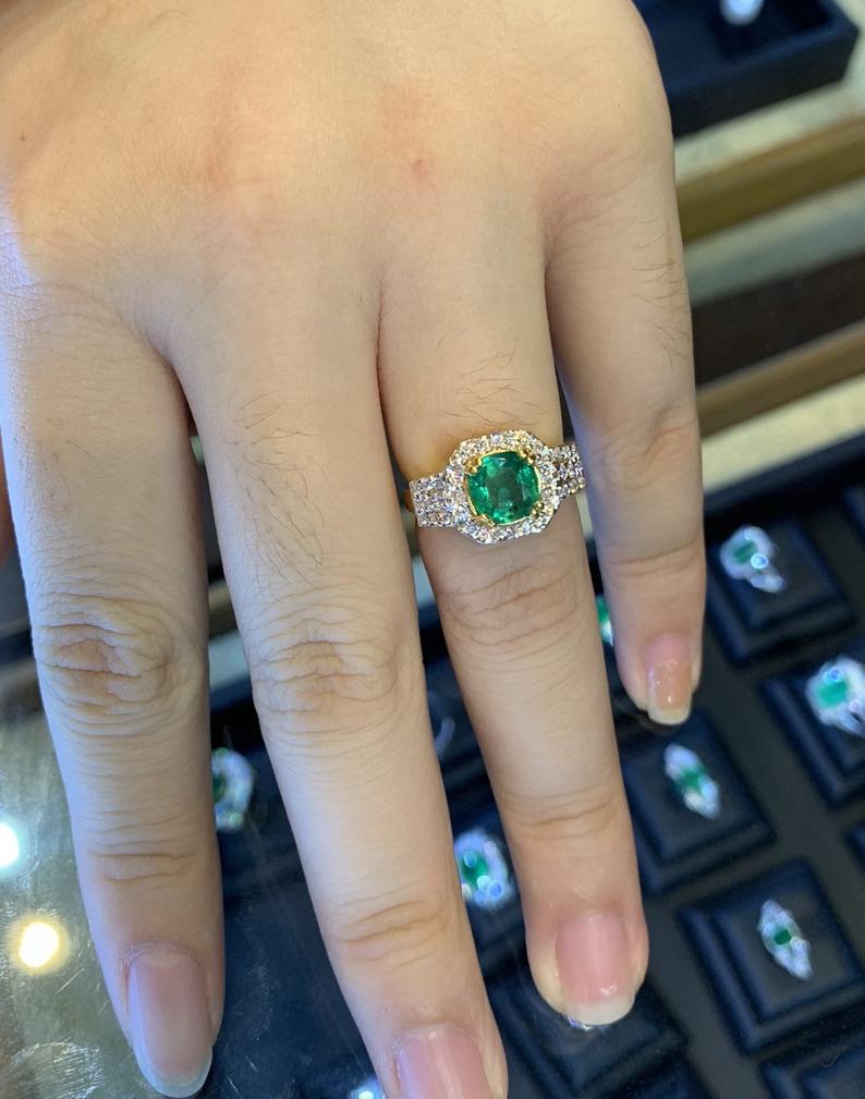 WOW! 1.54TCW Emerald VS Diamond 18k solid yellow gold ring engagement wedding colombian zambian gift natural vintage christmas cushion lady