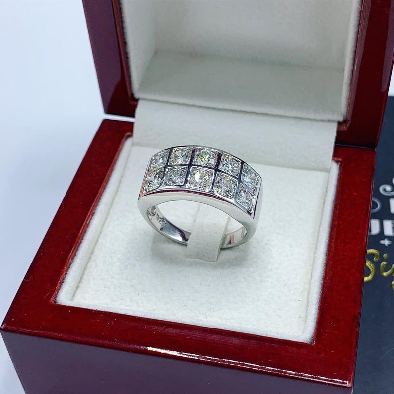 HUGE! 2.52CT NATURAL H/VS diamonds 18K solid white gold ring engagement band unisex row simple anniversary gift sizing genuine 14k simple