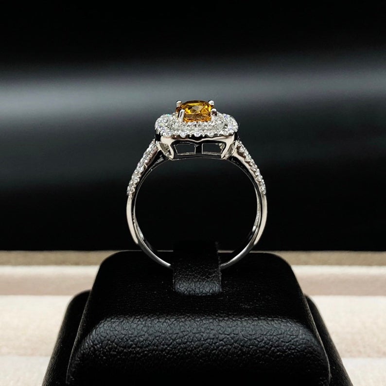 WOW! 1.61TCW Yellow Sapphire & Diamonds in 18K solid handmade white gold ring engagement new double halo modern ceylon heat certified orange