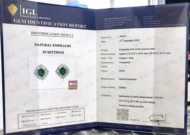 HUGE 8.80TCW Emerald VS Diamonds in 18K solid white gold earrings studs natural certified zambian Colombian halo wedding huge modern oval