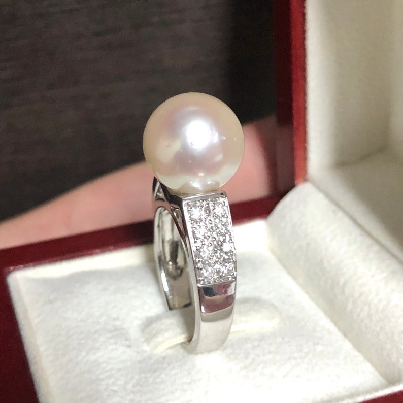 WOW! 12.5mm SOUTH SEA Pearl & 0.49 ct diamonds in 18K solid white gold ring