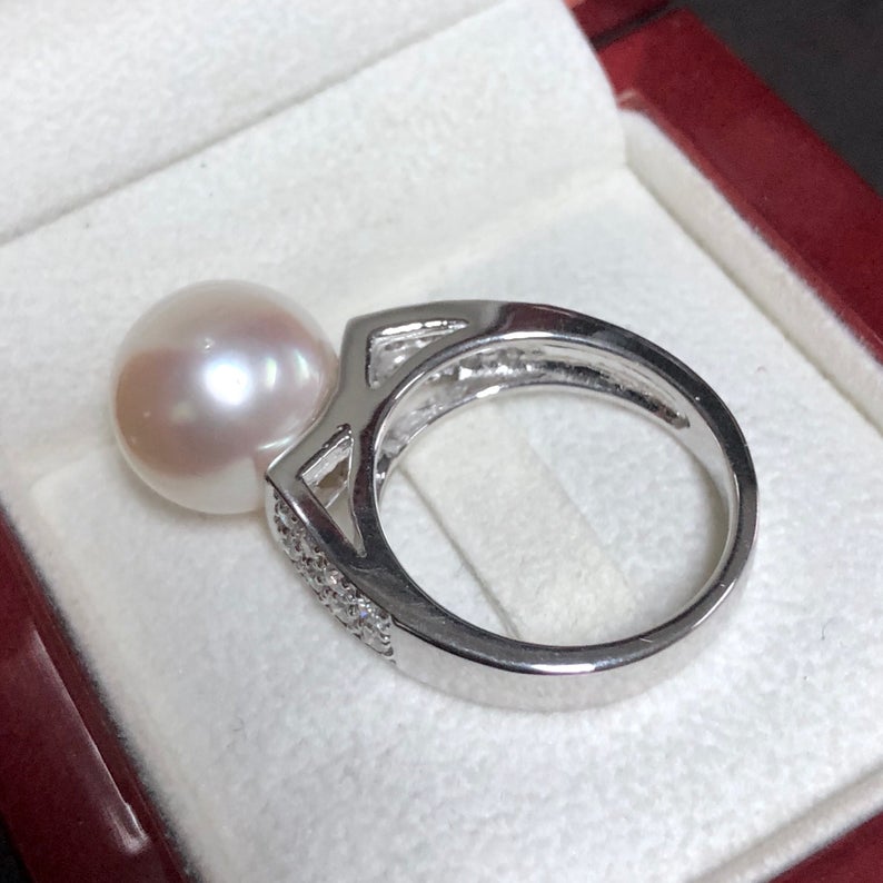 WOW! 12.5mm SOUTH SEA Pearl & 0.49 ct diamonds in 18K solid white gold ring