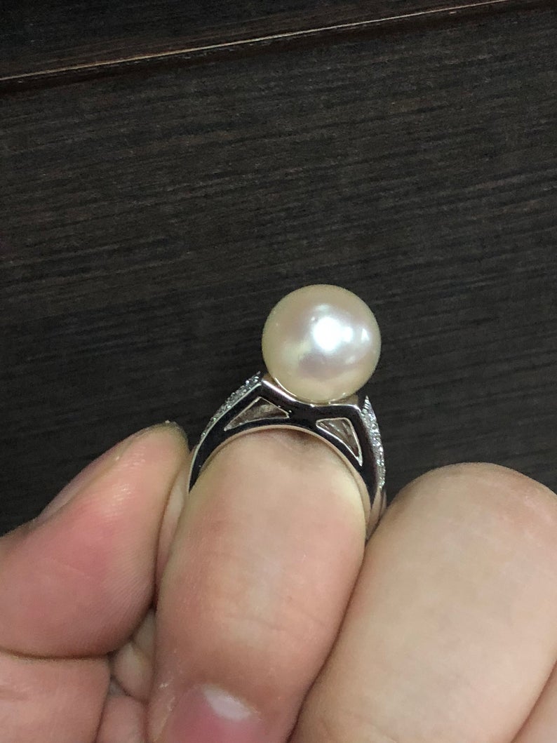 WOW! 12.5mm SOUTH SEA Pearl & 0.49 ct diamonds in 18K solid white gold ring