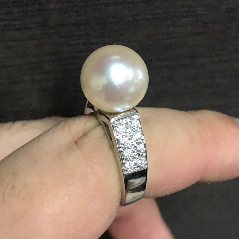 WOW! 12.5mm SOUTH SEA Pearl & 0.49 ct diamonds in 18K solid white gold ring