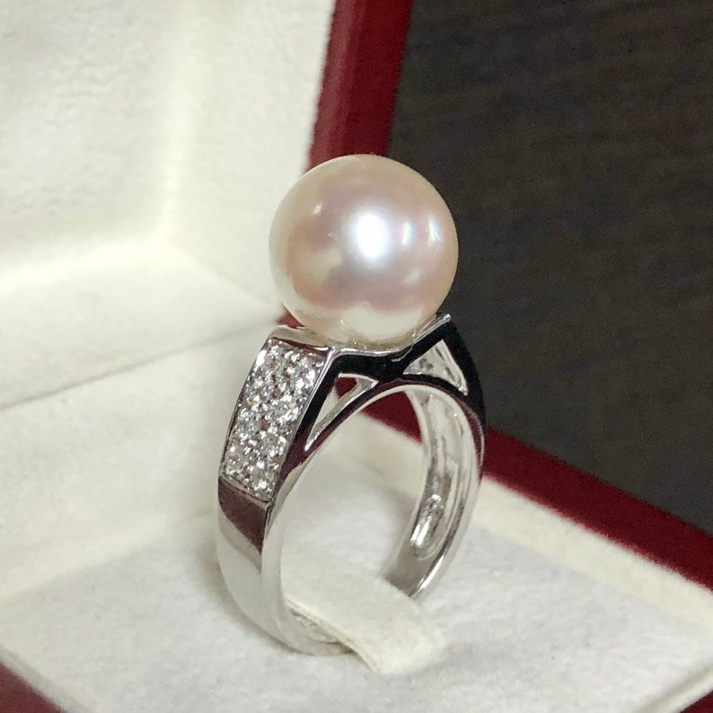 WOW! 12.5mm SOUTH SEA Pearl & 0.49 ct diamonds in 18K solid white gold ring