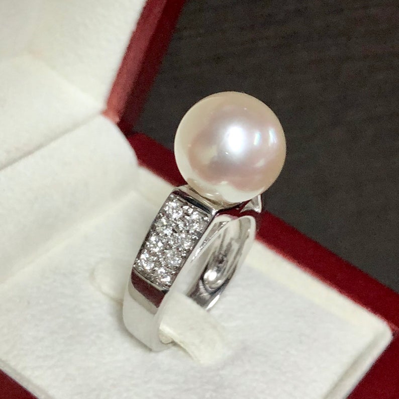 WOW! 12.5mm SOUTH SEA Pearl & 0.49 ct diamonds in 18K solid white gold ring