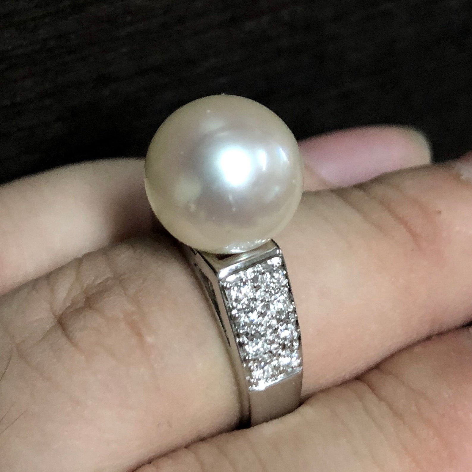 WOW! 12.5mm SOUTH SEA Pearl & 0.49 ct diamonds in 18K solid white gold ring